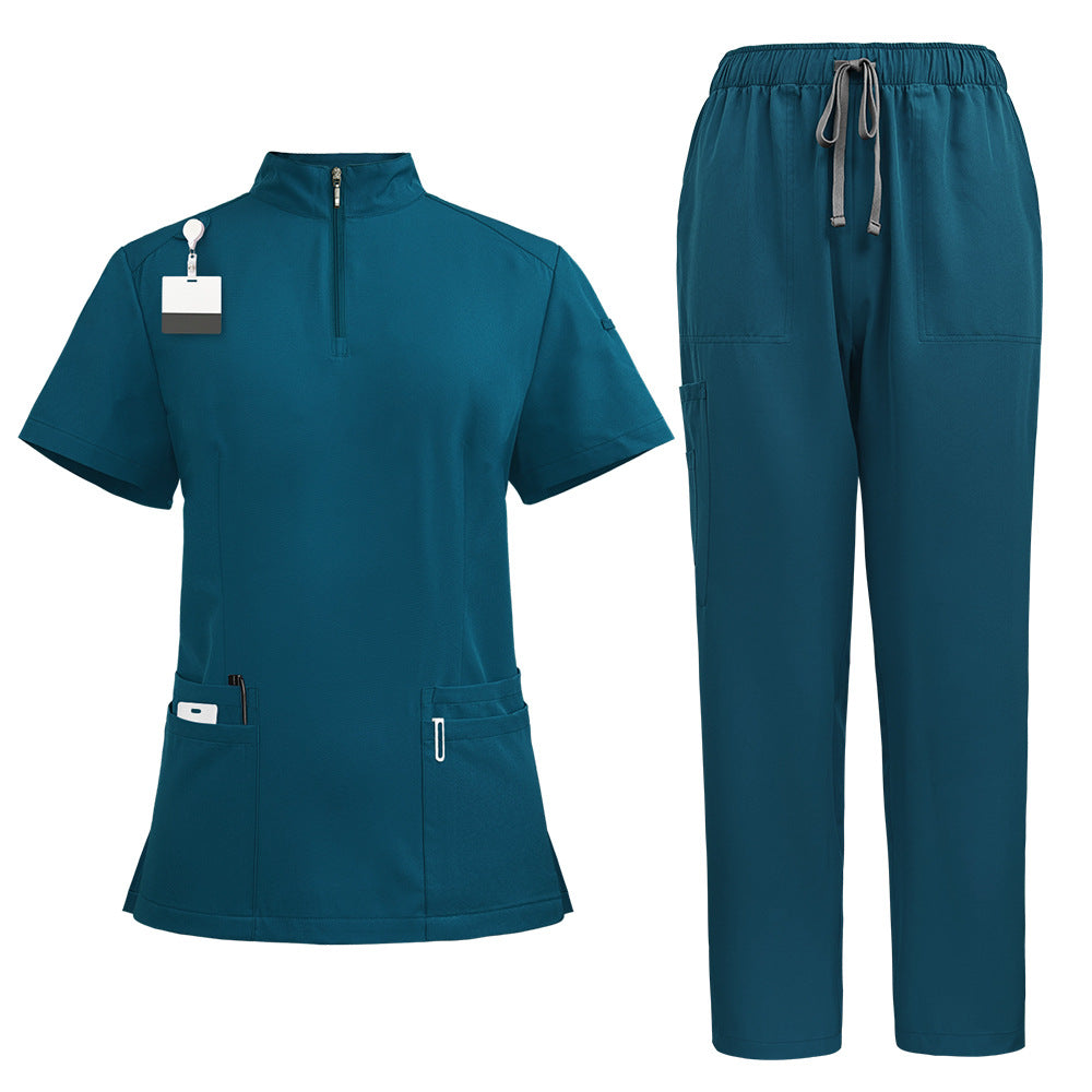 Stand Collar Zipper Hand Washing Suit Nurses' Uniform Work Clothes Suit 42108 Caribbean Blue - D&A