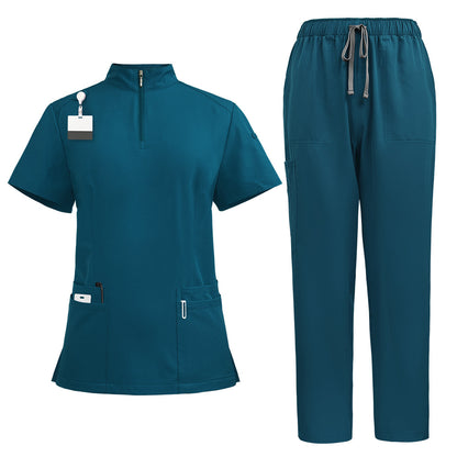 Stand Collar Zipper Hand Washing Suit Nurses' Uniform Work Clothes Suit 42108 Caribbean Blue - D&A
