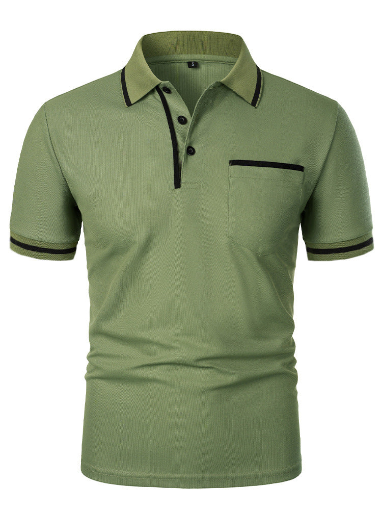 Men's Casual Lapel Short Sleeve T-shirt Green - D&A