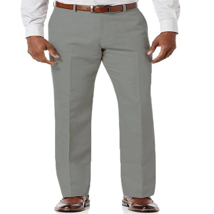 Men's Linen Slant Pockets Solid Color Breathable Trousers Gray - D&A