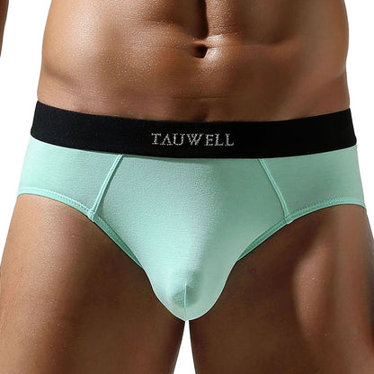 Men's Cotton Solid Color Sexy Low Waist Design Convex A Underwear Cyan - D&A
