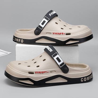 Sandals Summer Breathable Closed Toe Men's Slippers Dual-use Beach Shoes Deep Coffee - D&A
