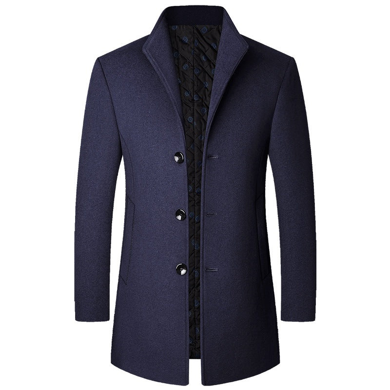 Autumn And Winter Casual Woolen Coat Men Blue - D&A