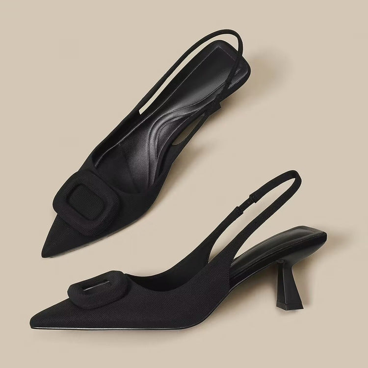 Pointed Toe Classy High Heels High-grade French Square Buckle - D&A