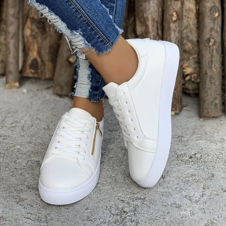 Women's Versatile Leather Side Zipper Casual Sports Shoes - D&A
