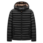 Men's Lightweight Down Cotton-padded Jacket Storage Rib Coat Black - D&A