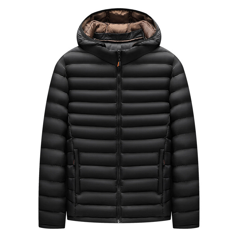 Men's Lightweight Down Cotton-padded Jacket Storage Rib Coat Black - D&A
