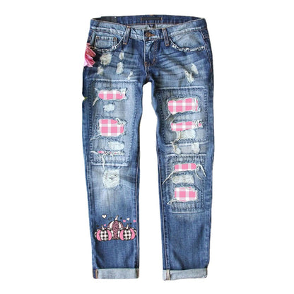 Women's Jeans Ripped Print Patch - D&A