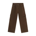 Men's Solid Color Basic Loose Casual Straight-leg Denim Trousers Brown - D&A