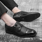 Double Buckle Plus Size Business Men's Casual Leather Shoes - D&A