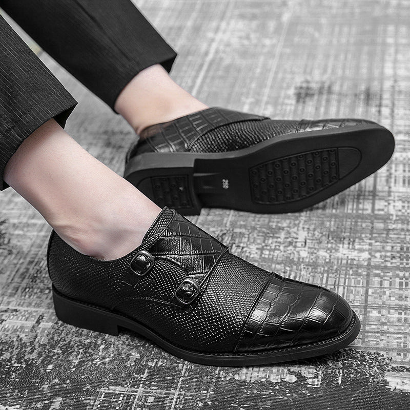 Double Buckle Plus Size Business Men's Casual Leather Shoes - D&A