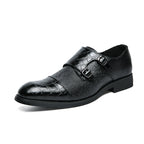 Double Buckle Plus Size Business Men's Casual Leather Shoes Black - D&A