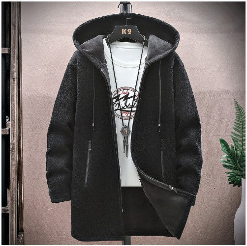 New Men's Chenille Hooded Cardigan Sweater Black - D&A