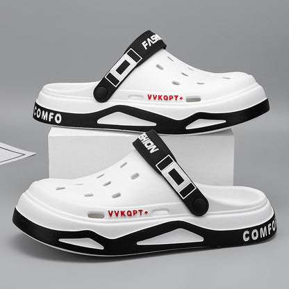 Sandals Summer Breathable Closed Toe Men's Slippers Dual-use Beach Shoes White And Black - D&A