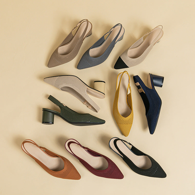 Hollow-out Knitted Closed Toe Back Empty Strap Sandals Pointed Toe - D&A