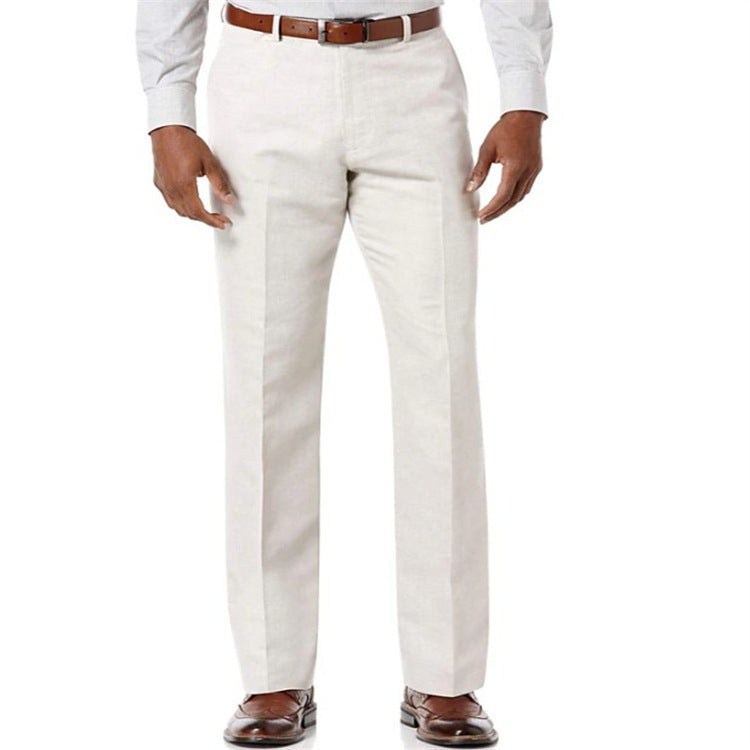 Men's Linen Slant Pockets Solid Color Breathable Trousers - D&A