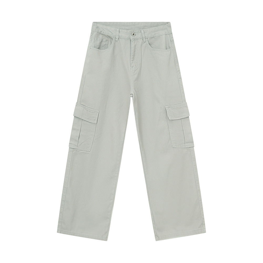 Men's Solid Color Basic Loose Casual Straight-leg Denim Trousers Gray - D&A
