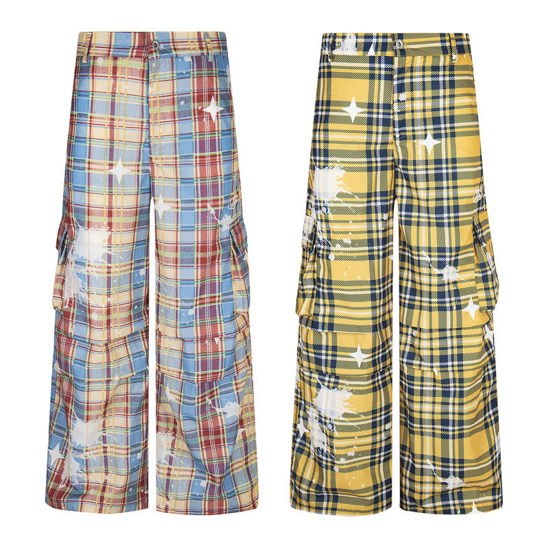Retro Plaid Overalls Men's Loose Straight Casual Pants - D&A