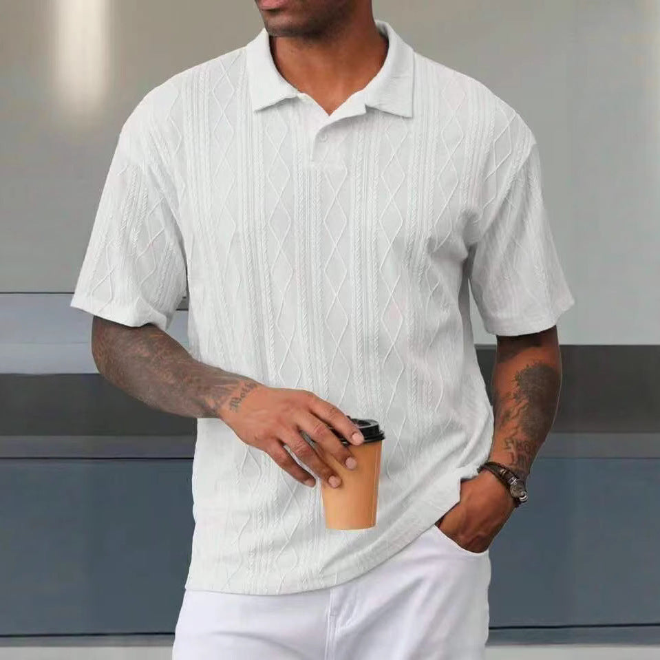Retro Button Lapel Short Sleeve T-shirt Breathable Short Sleeve Loose Texture Knitted - D&A