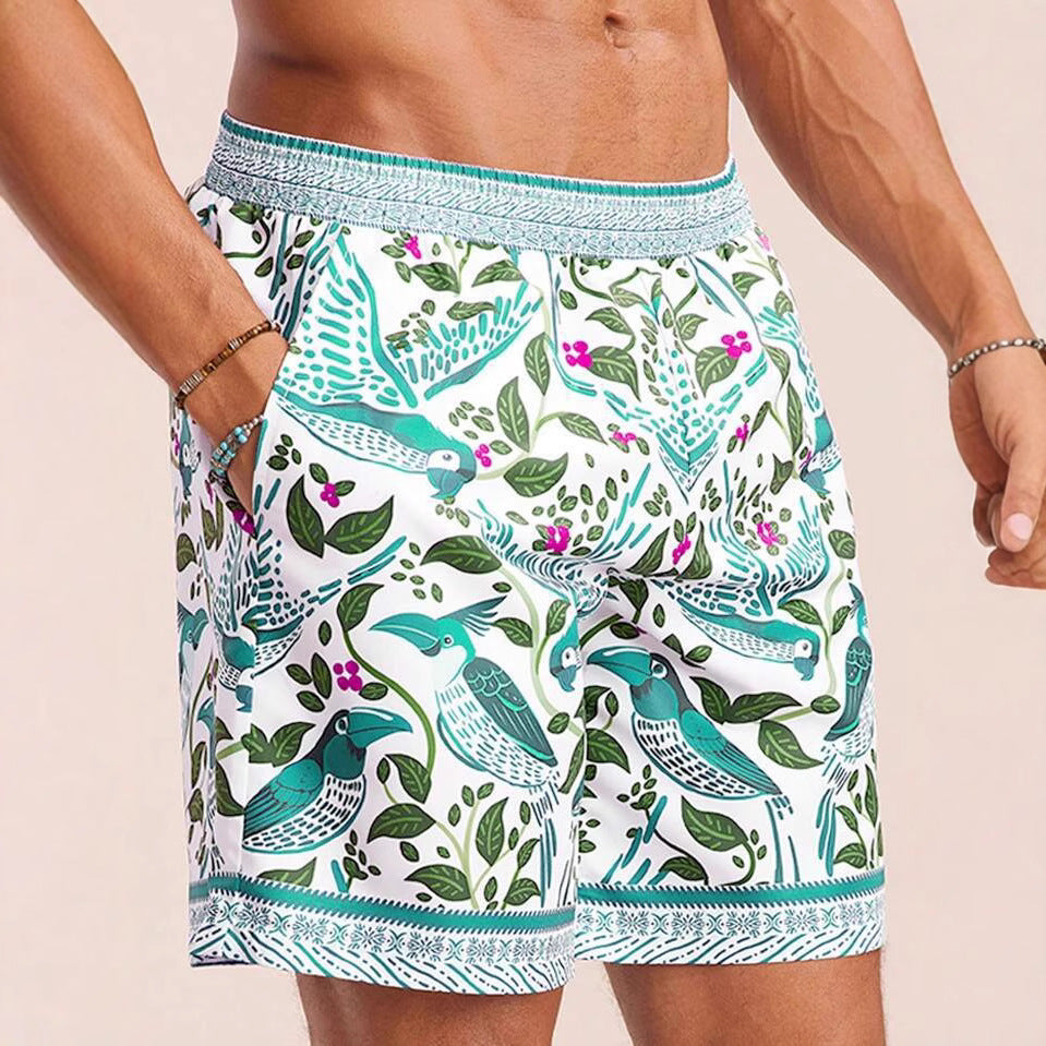 Men's Pocket Decorative Four-sided Stretch 3d Printed Thin Youth Casual Shorts Green - D&A