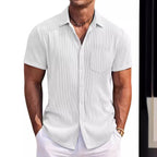 Solid Color Loose Vertical Striped Men's Short-sleeved Shirt - D&A