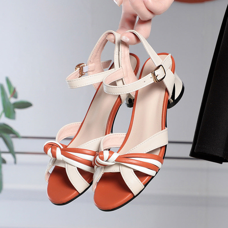 Fashion Top Layer Cowhide Thick Heel Women's Hollow Out Leather Women's Shoes - D&A