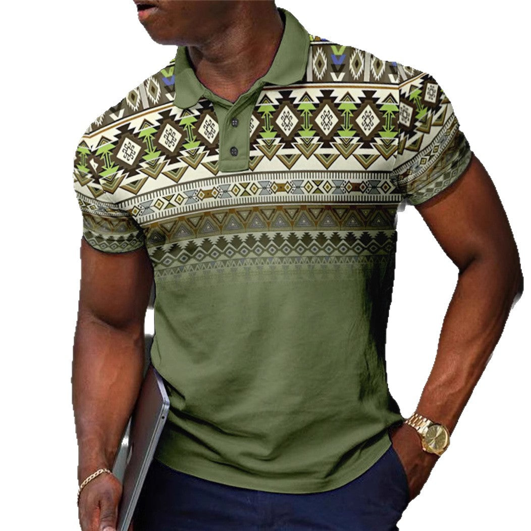 Pattern Button Short Sleeved Polo Shirt - D&A