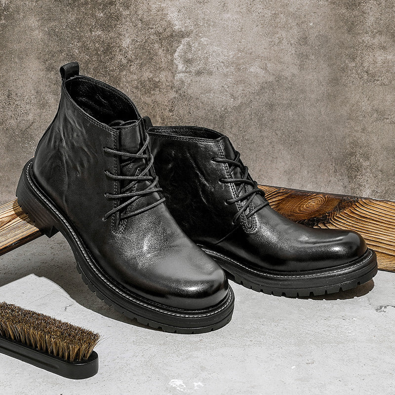 First Layer Cowhide Men's High-top Martin Boots British Formal Wear - D&A
