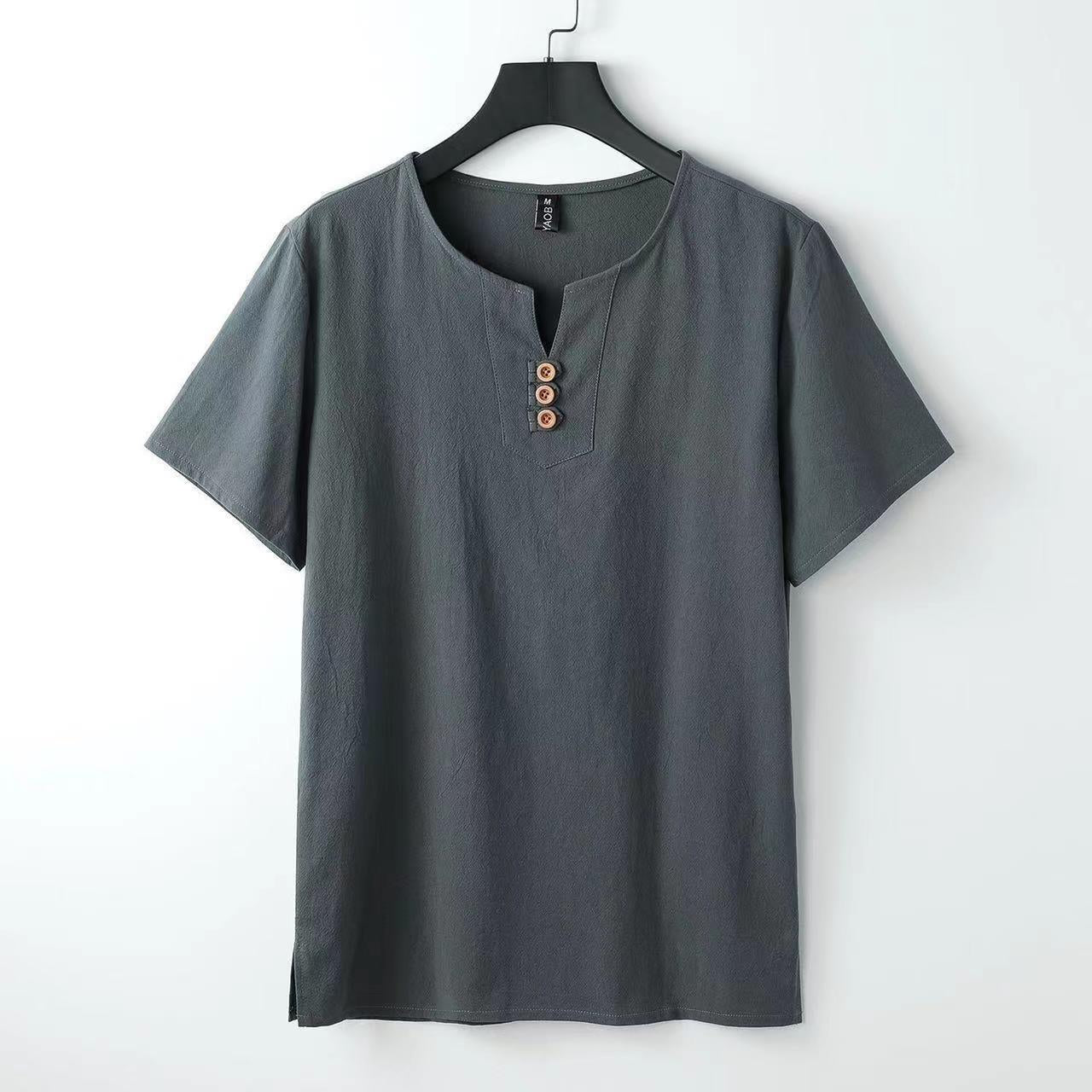 Men's Chinese-style Cotton And Linen V-neck Short Sleeve - D&A