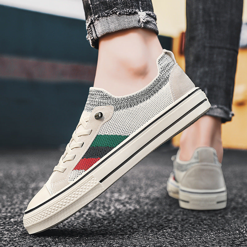 Breathable Thin Knitted Mesh Men's Casual Sneakers Beige Black - D&A