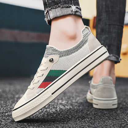 Breathable Thin Knitted Mesh Men's Casual Sneakers Beige Black - D&A