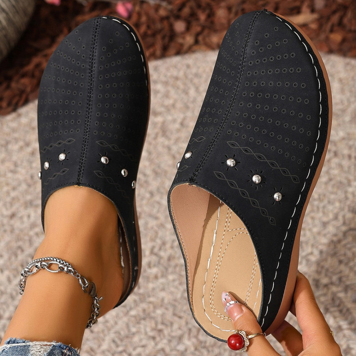 Summer New Women's Toe-covered Platform Slippers Black - D&A