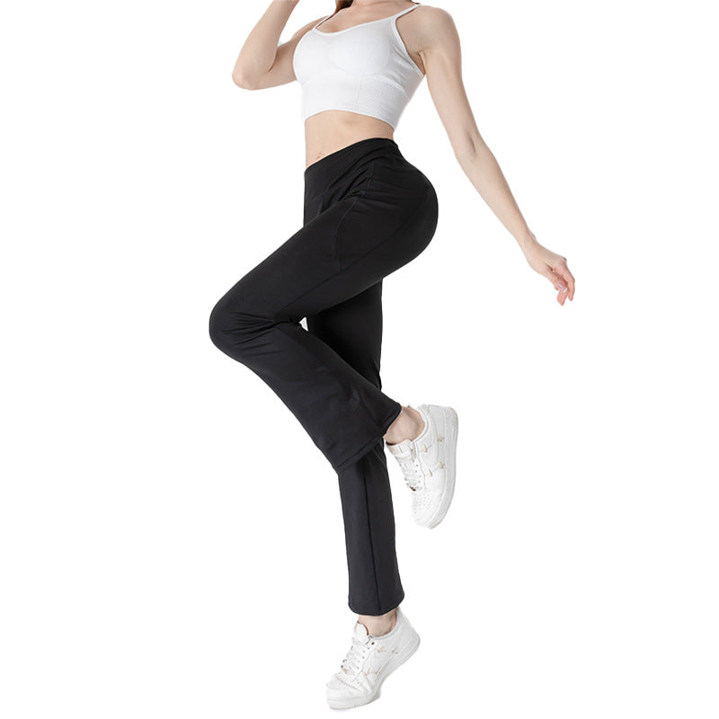 Ladies Mid Waist Abdominal-shaping Slimming Cropped Pants Casual Pocket Bootcut Trousers - D&A