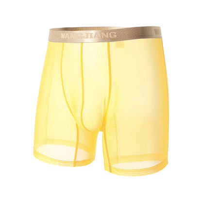Summer Ice Silk Men's Underwear Boxers Semi-permeable Low Waist Breathable Yellow - D&A