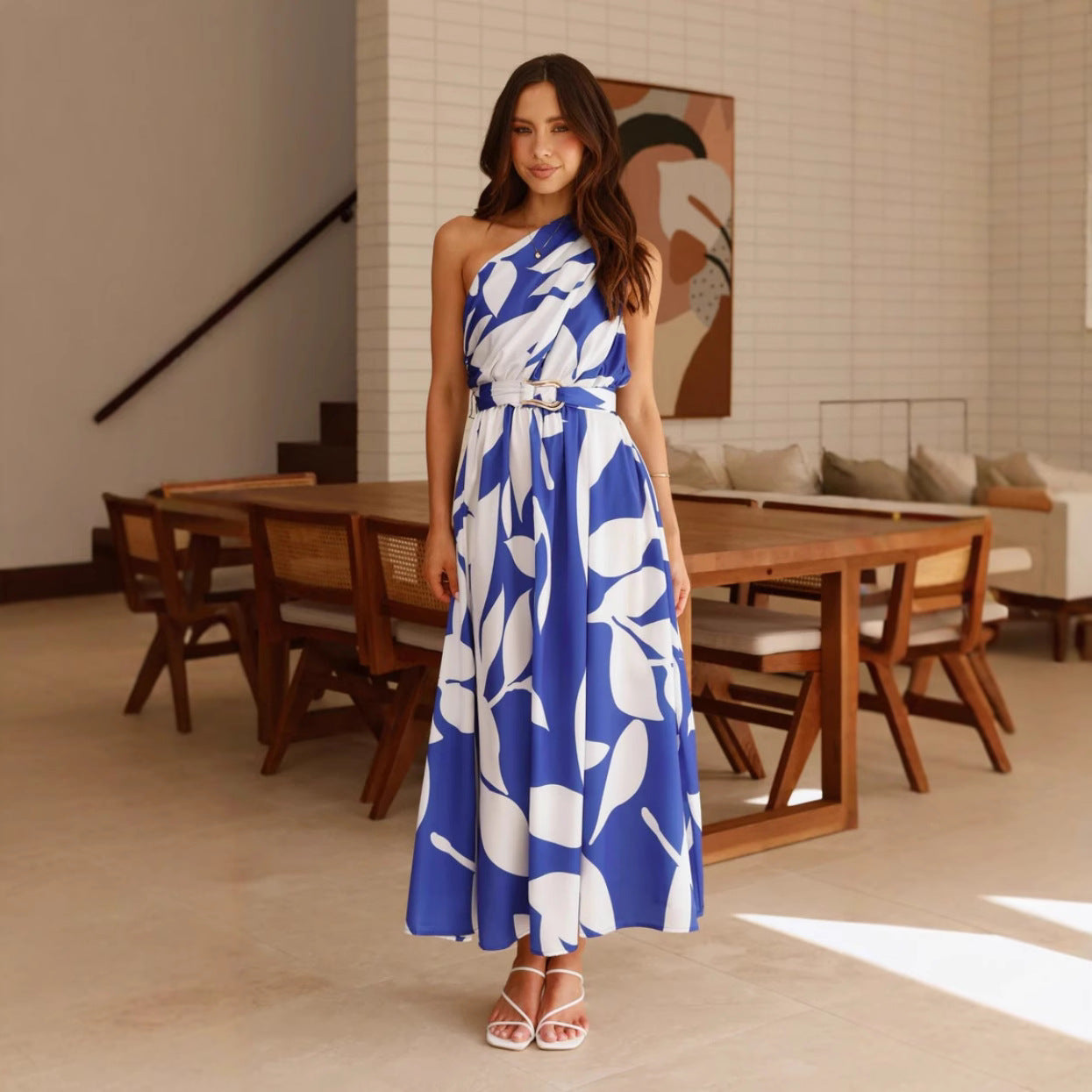 Women's Fashion Printed Shoulder Long Dress - D&A