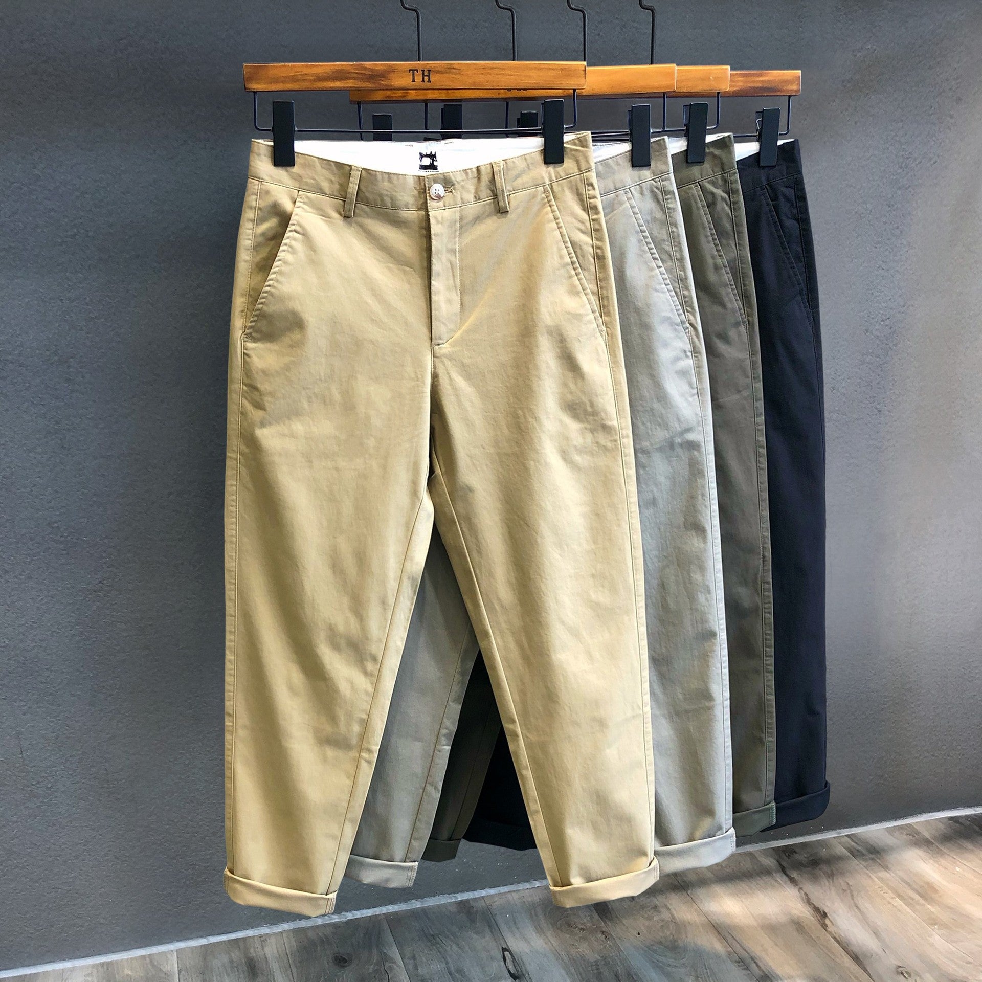 Men's Cropped Cotton Casual Pants Khaki - D&A