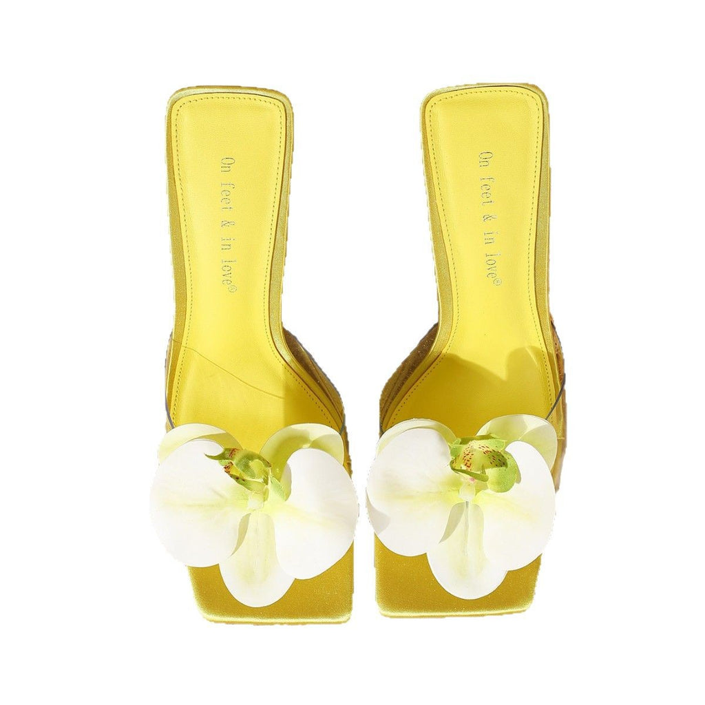 Flower Decoration Open Toe High Heel Slippers Female Summer - D&A