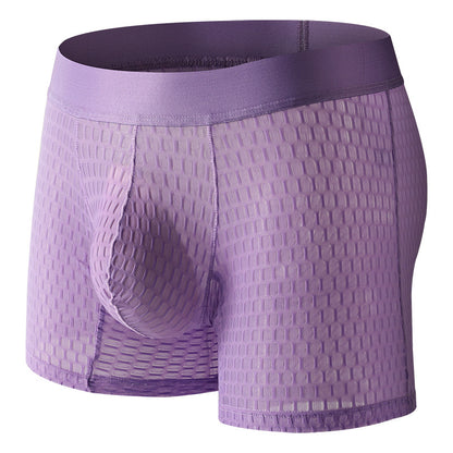 Men's Lace Mesh Stylish Comfortable Boxers Light Purple - D&A