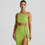 Fashion One Shoulder Tube Top Backless Hollow Tether Ruched Dress