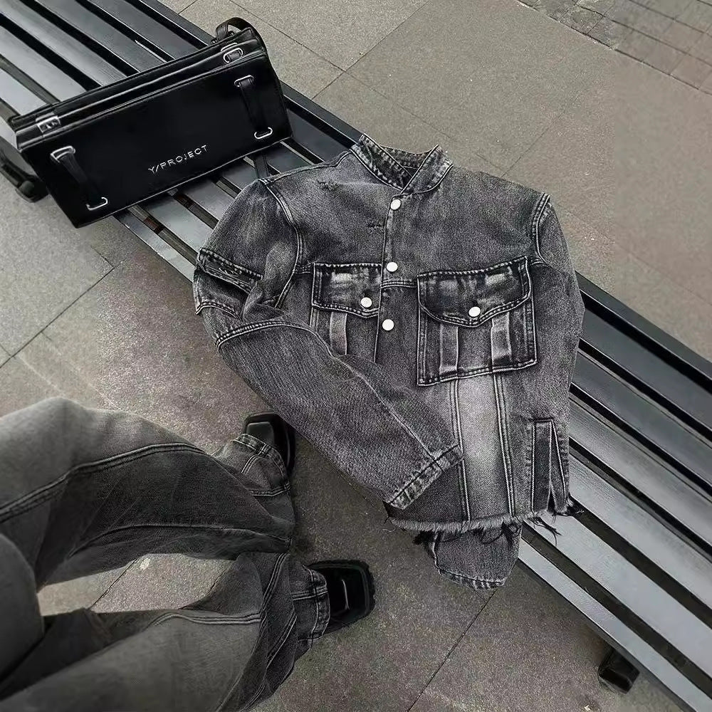 Men's Fashion Personality Original Retro Jeans Jacket Gray - D&A