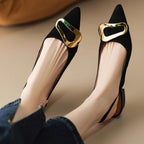 French Retro Metal Buckle Women's Flat-heeled Shoes - D&A