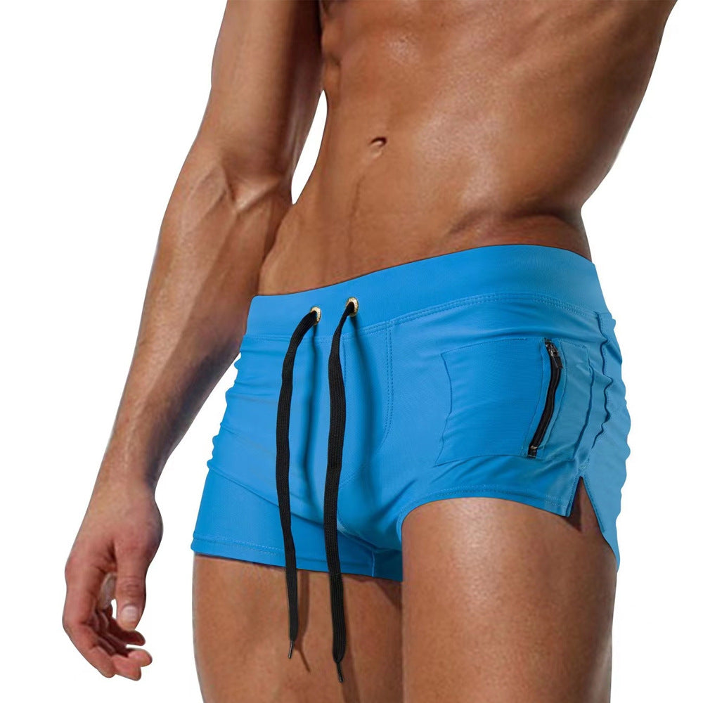 Men's Polyester High Waist Tight Lace-up Swimming Trunks - D&A