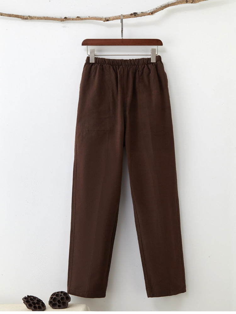 Men's Solid Color Pure Cotton Coarse Fabric Casual Pants Coffee - D&A