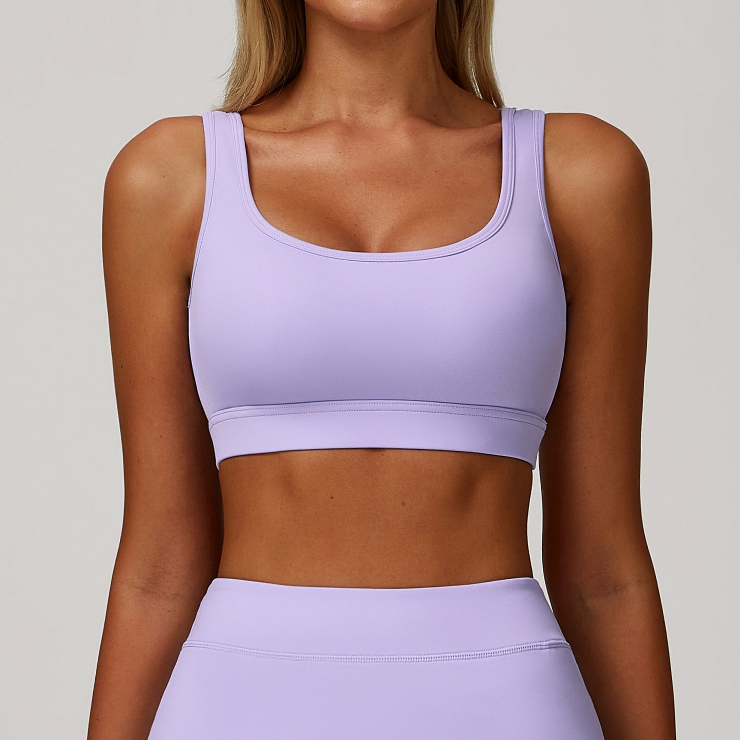 Nude Feel Yoga Bra Tight Beauty Back Exercise Workout Bra Lilac Purple - D&A