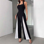 Black And White Color Matching Straight Halter Jumpsuit