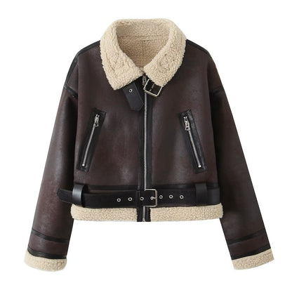 Wear Fur Integrated Lapel Thickening Warm Double-sided Casual Short Jacket Coat - D&A