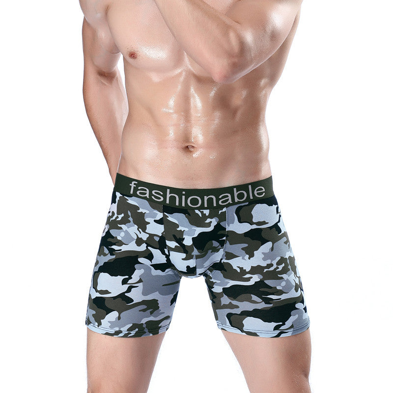 Men's Sports Lengthened Camouflage Printed Cotton Boxer Briefs - D&A