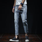 Spring And Summer Ripped Jeans Elastic Small Leg Straight Leg Pants Youth - D&A