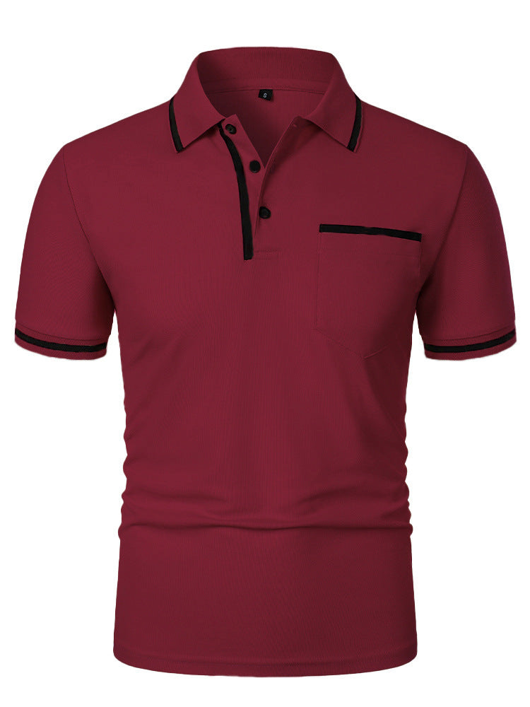 Men's Casual Lapel Short Sleeve T-shirt Wine Red - D&A