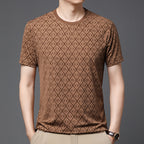 Men's Round Neck Jacquard Short Sleeve Cool Antibacterial Fashion Brand Casual Fashion Half Sleeve - D&A